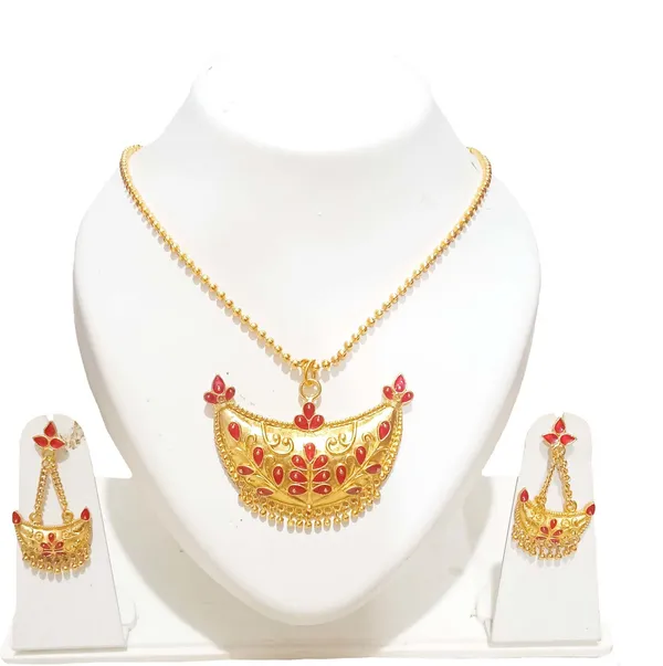 Assamese_Traditional_Gold_Plated_Red_Colour_Joonburi_Tassel_Jewellery_Set_For_Women